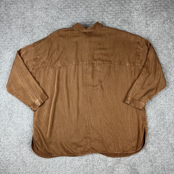 Pure Jill Shirt Womens XL Brown Button Up Oversized Top Bohemian Relaxed Fit - Picture 2 of 8